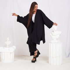 Long Sleeve Linen Set - Black