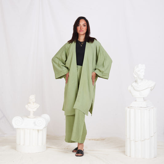 Long Sleeve Linen Set - Olive