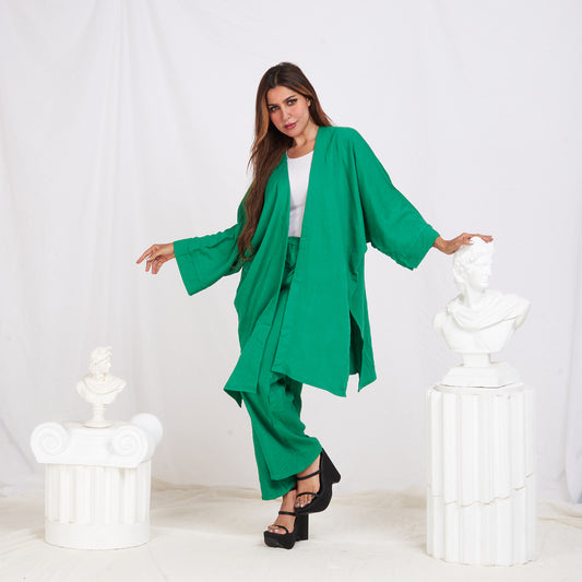 Long Sleeve Linen Set - Green