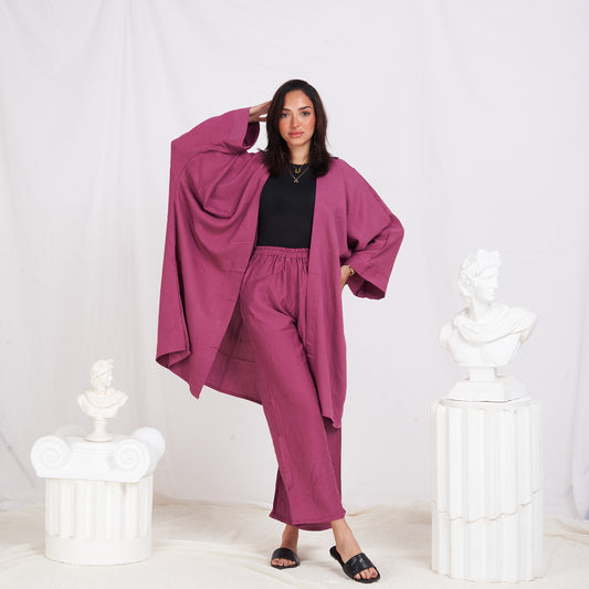 Long Sleeve Linen Set - Purple