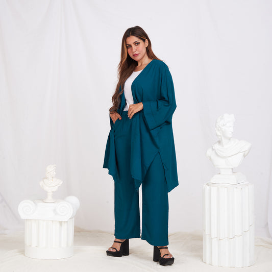 Long Sleeve Linen Set - Teal Blue