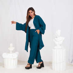 Long Sleeve Linen Set - Teal Blue