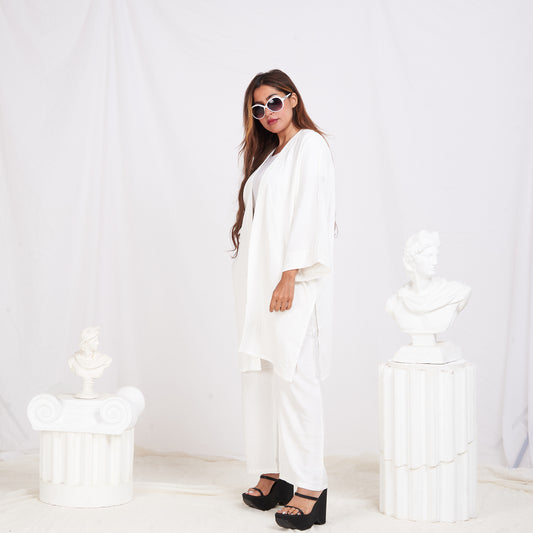 Long Sleeve Linen Set - White