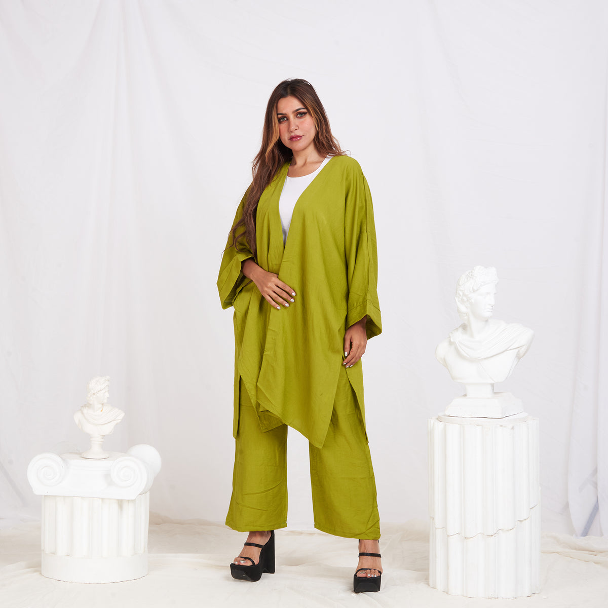 Long Sleeve Linen Set - Pear Green