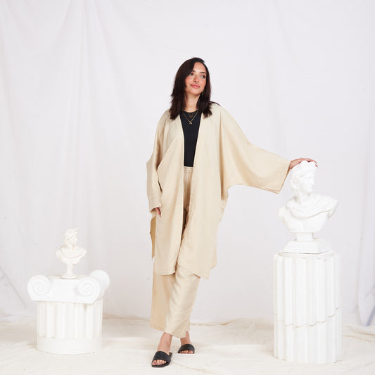 Long Sleeve Linen Set - Beige