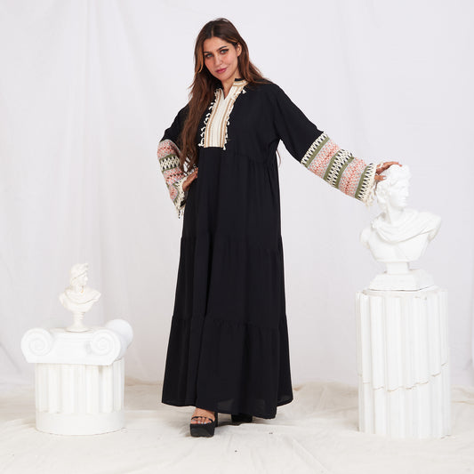 Colored Sleeve Abaya - Black