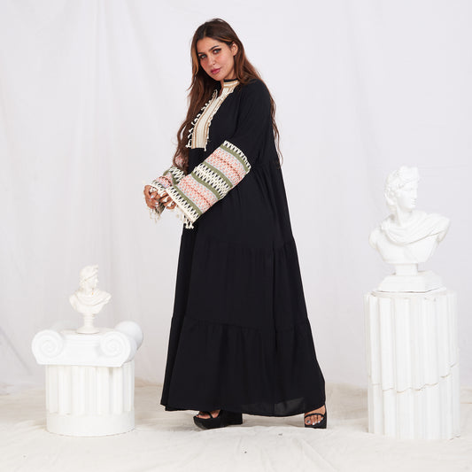 Colored Sleeve Abaya - Black