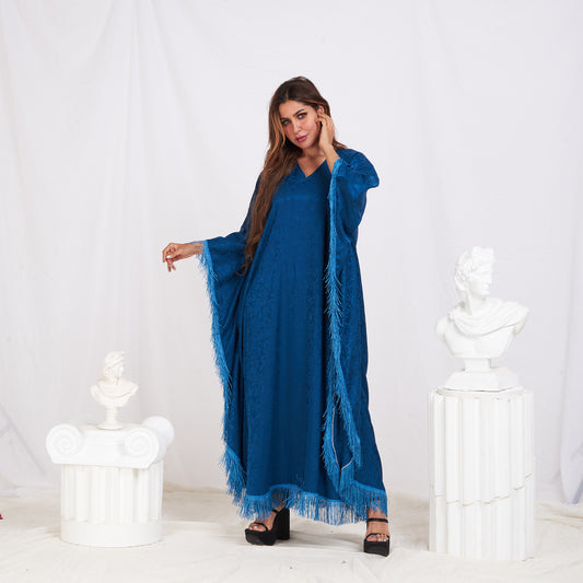 Wide Sleeve Printed Satin Kaftan - Blue