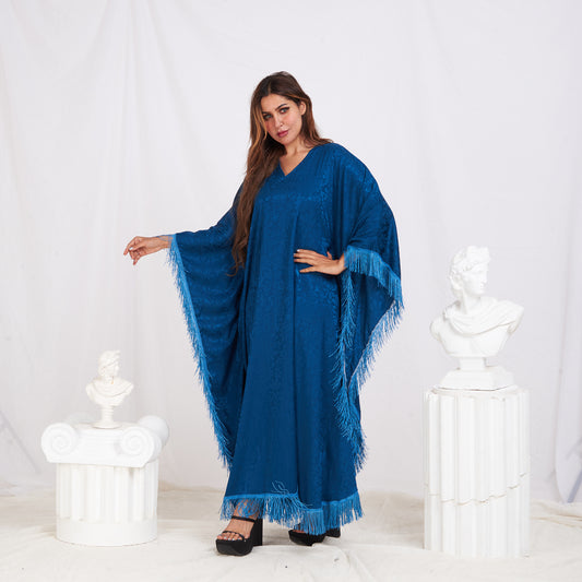 Wide Sleeve Printed Satin Kaftan - Blue