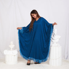 Wide Sleeve Printed Satin Kaftan - Blue