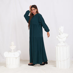 Long Sleeve Maxi Linen Dress - Teal Blue