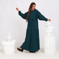 Long Sleeve Maxi Linen Dress - Teal Blue