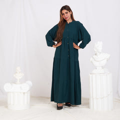 Long Sleeve Maxi Linen Dress - Teal Blue