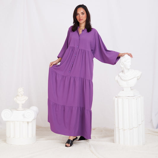 Long Sleeve Maxi Linen Dress - Light Purple