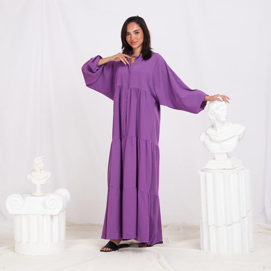 Long Sleeve Maxi Linen Dress - Light Purple