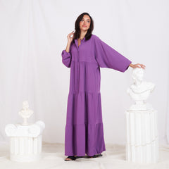 Long Sleeve Maxi Linen Dress - Light Purple