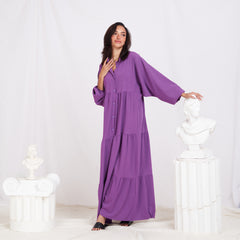 Long Sleeve Maxi Linen Dress - Light Purple