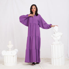 Long Sleeve Maxi Linen Dress - Light Purple