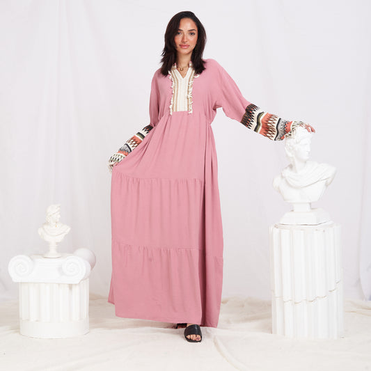 Colored Sleeve Abaya - Rose