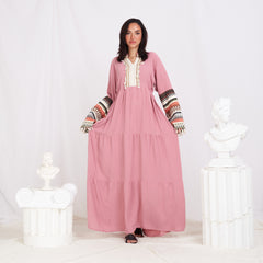 Colored Sleeve Abaya - Rose