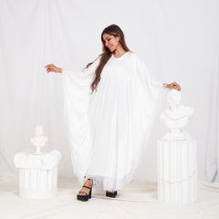 Wide Sleeve Printed Satin Kaftan - White