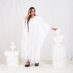 Wide Sleeve Printed Satin Kaftan - White