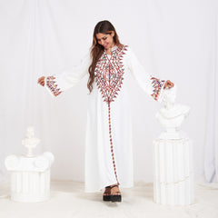 Long Sleeve Embroidery Abaya - White