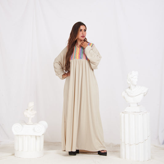 Long Sleeve Abaya - Beige