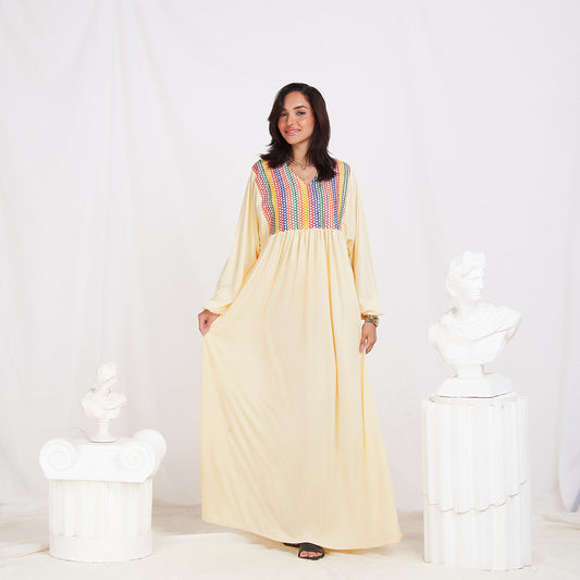 Long Sleeve Abaya - Light Yellow