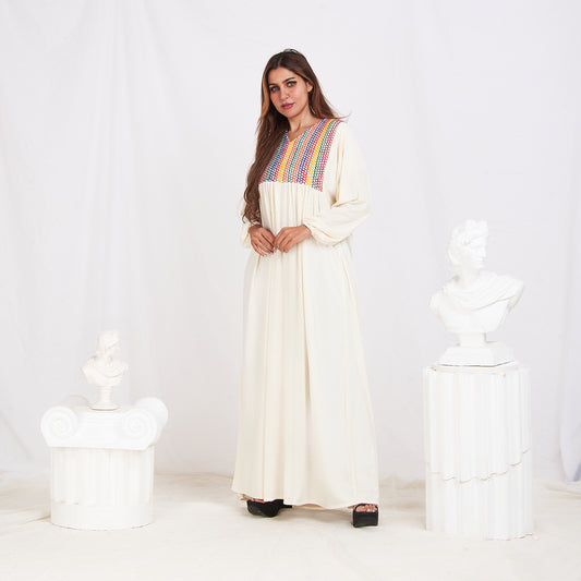 Long Sleeve Abaya - Off White