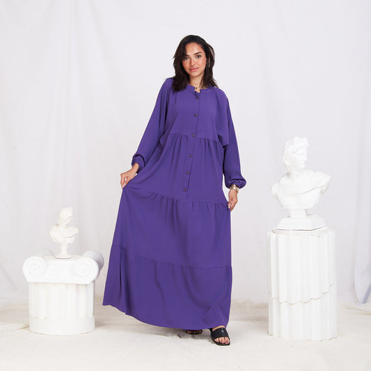 Long Sleeve Maxi Linen Dress - Dark Purple