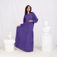 Long Sleeve Maxi Linen Dress - Dark Purple