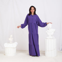 Long Sleeve Maxi Linen Dress - Dark Purple