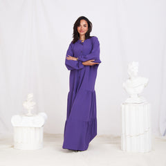 Long Sleeve Maxi Linen Dress - Dark Purple