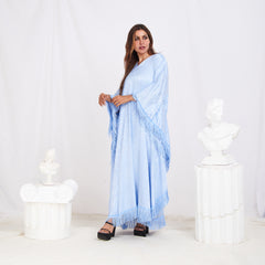 Wide Sleeve Printed Satin Kaftan - Baby Blue