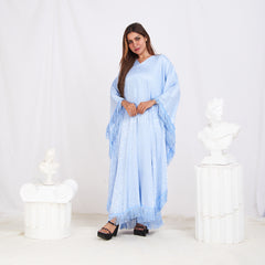 Wide Sleeve Printed Satin Kaftan - Baby Blue