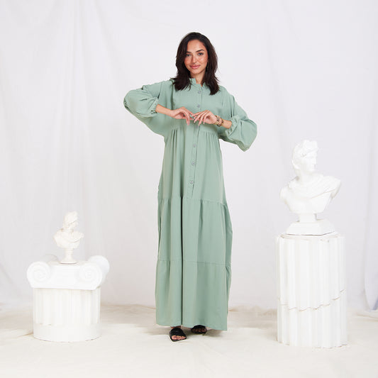 Long Sleeve Maxi Linen Dress - Mint Green