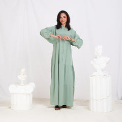 Long Sleeve Maxi Linen Dress - Mint Green