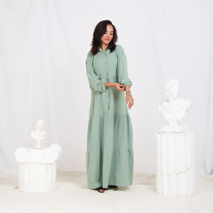 Long Sleeve Maxi Linen Dress - Mint Green