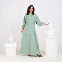 Long Sleeve Maxi Linen Dress - Mint Green