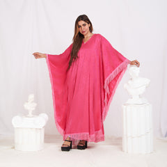 Wide Sleeve Printed Satin Kaftan - Pink