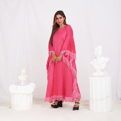 Wide Sleeve Printed Satin Kaftan - Pink