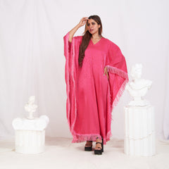 Wide Sleeve Printed Satin Kaftan - Pink