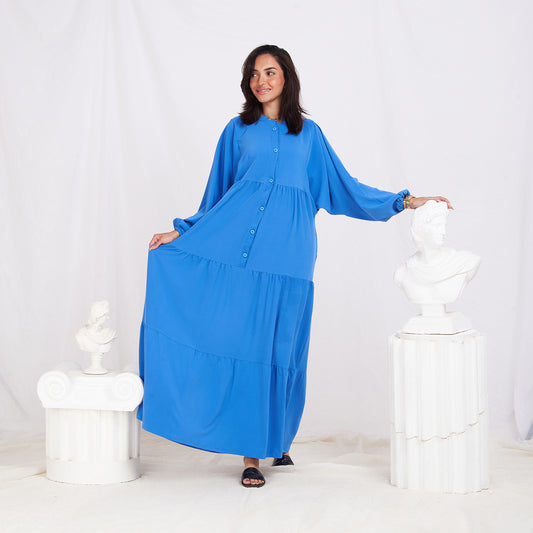 Long Sleeve Maxi Linen Dress - Baby Blue