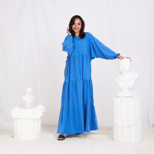 Long Sleeve Maxi Linen Dress - Baby Blue