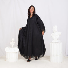 Wide Sleeve Printed Satin Kaftan - Black