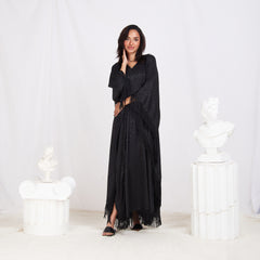 Wide Sleeve Printed Satin Kaftan - Black