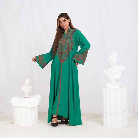 Long Sleeve Embroidery Abaya - Green