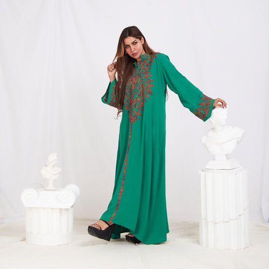 Long Sleeve Embroidery Abaya - Green