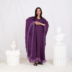 Wide Sleeve Printed Satin Kaftan - Purple